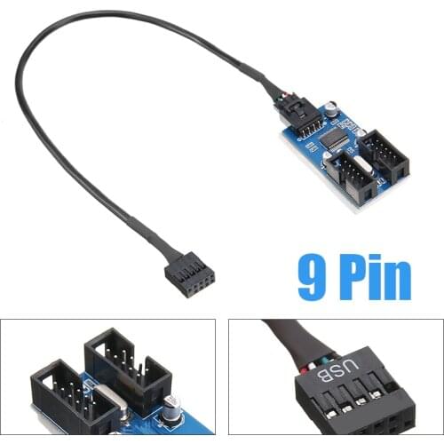 Mayitr 9 Pin 30cm/1ft USB Header Male 1 To 2 Female Extender Cable Mainboard 9P USB2.0 Port HUB Adapter