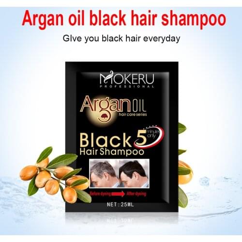 Mokeru 5pc/Lot Natural Herbal Argan Oil Essence Permanent Black Color Fast Black Hair Dye Shampoo For Covering Gray Hair Shampoo