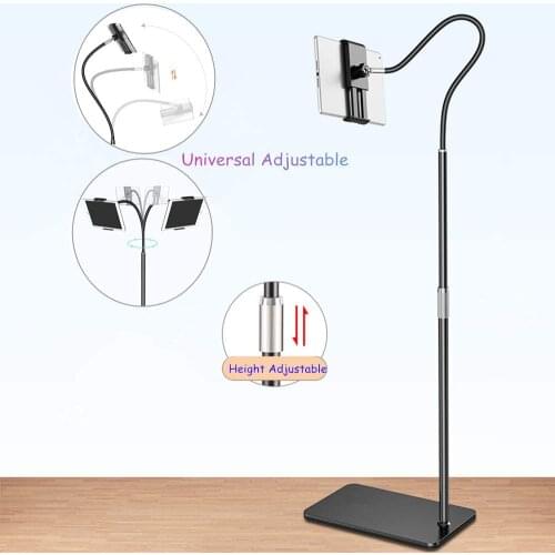 Tablet Gooseneck Floor Stand Height Adjustable, Cell Phone/Tablets Bed Treadmill Floor Holder with Flexible Arm and Stable Base
