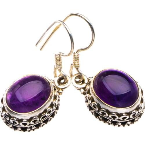 Natural Amethyst Handmade 925 Sterling Silver Earrings 1.25" D3639