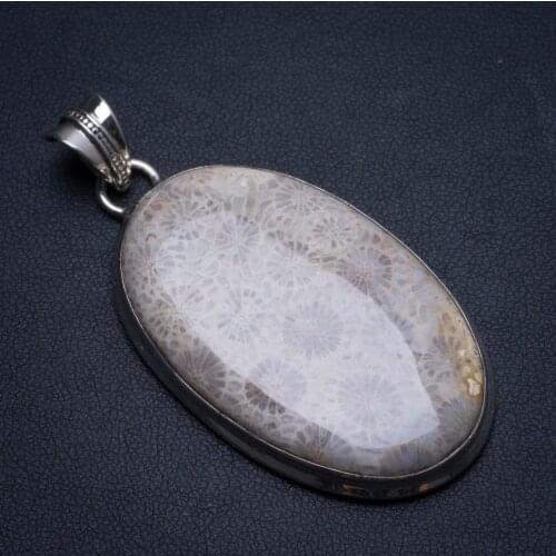Natural Fossil Coral Handmade Mexican 925 Sterling Silver Pendant 2 1/4" U0026