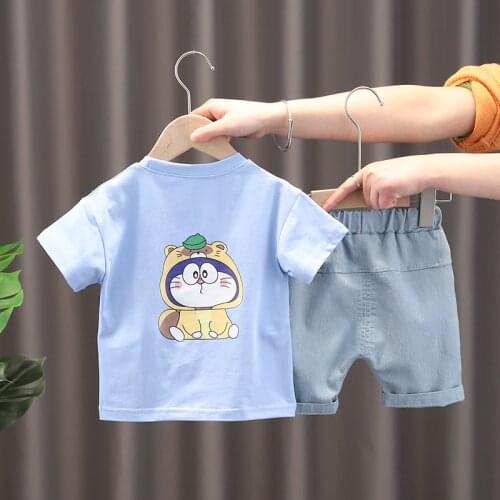 2021 New Summer Clothing Baby Boys T-Shirt+Denim Shorts 2 Pieces Short-Sleeved Sets Children Toddler Infant Kids Tracksuit