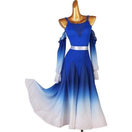 2021 New Modern Ballroom Dance Competition Dress Women Adult Big Swing Long Sleeve Elegant Waltz Dance Practice Clothing DQL5765