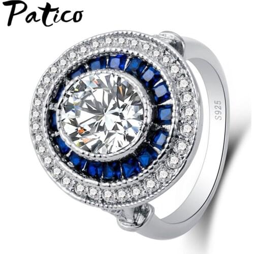 Round Shape Design AAA Cubic Zirconia Engagement Ring 925 Sterling Silver White Micro CZ Halo Women Knuckle Finger Rings