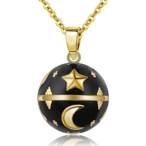 Eudora Harmony Ball Necklace Black Bell Pregnancy ball Pendant Moon star Design Musical Ball Necklace for Women Jewelry N14NB308