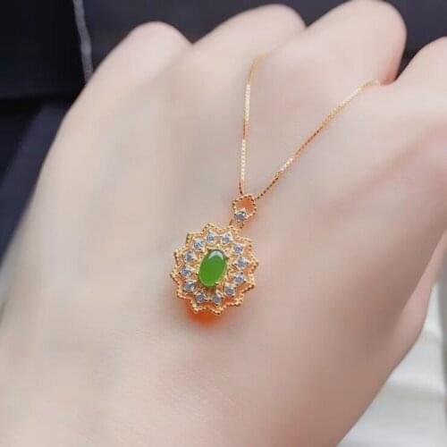 Graceful green Jade necklace for women silver jewelry real 925 silver oval natural jade water drop girl party gift lucky gem