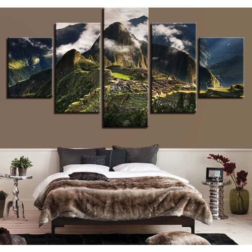 Landscape Sky Cloud Star Mountain River Hot Air Balloon 5 Piece Wall Pictures For Living Room Color Painting Art Home Decor