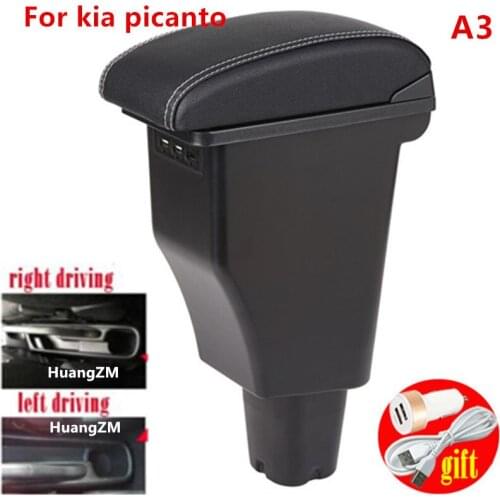 For kia picanto armrest box central Store content Storage box armrest box 3USB interface