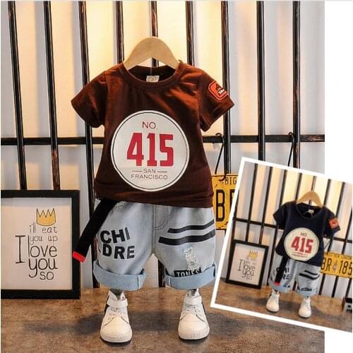 Casual Toddler Outfits Baby Boy Summer Clothes Boy Clothing Set Sports T-Shirt + Denim Shorts Suits Letter Print Clothes 2-6Year