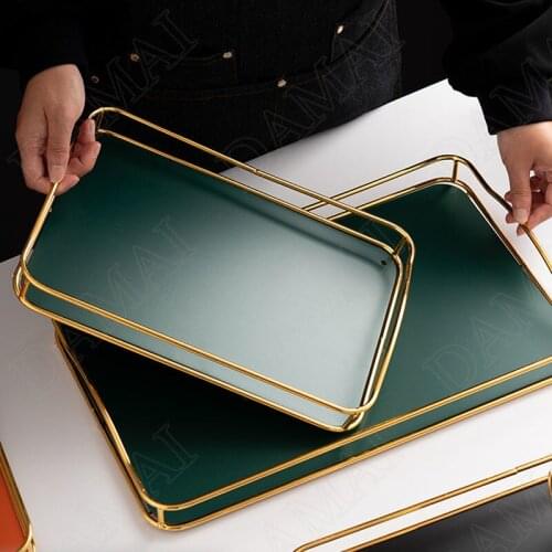 Gilded Metal Tray Fruit Snack Party Plate Jewelry Plate Kitchen Utensils Pantry Organizer Trays Northern Europe Home Decoration