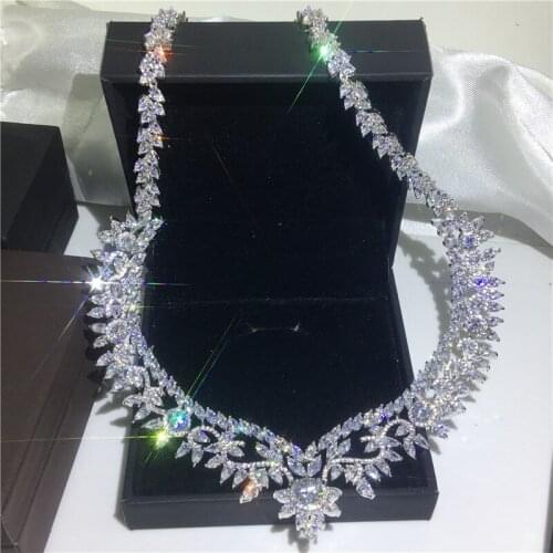 Luxury Flower necklace AAAAA cz White Gold Filled Party Wedding Statement Pendant necalace for women Bridal Jewelry Gift