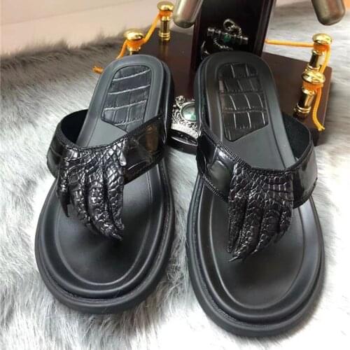 Authentic Exotic Crocodile Skin Non-slip Rubble Sole Mens Casual Sandals Genuine Alligator Leather Male Two-way Slipper Shoes