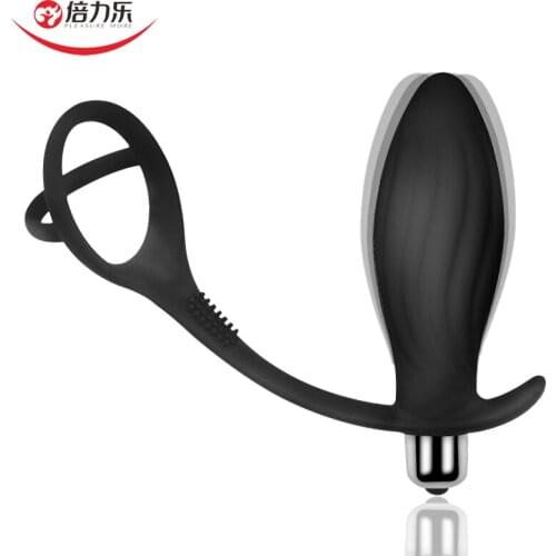 10 Modes Silicone Anal Vibrator Prostate Massager With Penis Ring Vibrating Anal Plug Adult Sex Toy for Men Gay Male Masturbator