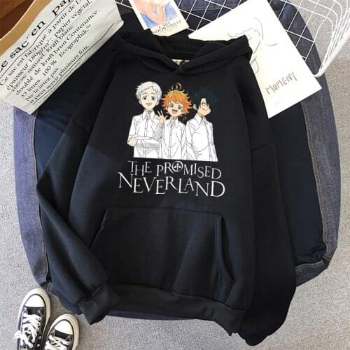New promised neverland Hoodies Unisex Winter Warm Thickening Fashion Anime Print Long Sleeve Hooded Pullover Loose Sweatshirt