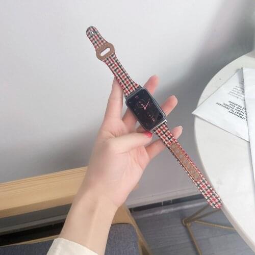 Slim Genuine Leather Canvas Strap for Huawei Watch Band FIT Houndstooth Bracelet for Hua Wei Smart Watch fit Wristband Correa