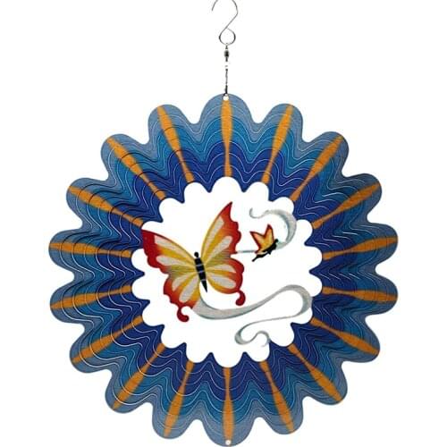 Wind Spinner Stainless Steel 3D Hanging Garden Decoration for Indoor Outdoor Blue Butterfly Metal Wind Spinners-12Inch