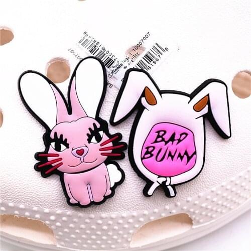 High Quality Cartoon Shoe Charms Cute Bad Bunny PVC Shoes Decorations Sandals Accessories for Croc JIBZ Kids Party Gifts F23AL