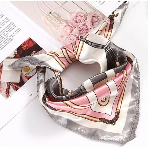 Women Multifunction Polyester Silk Scarves Elegant Floral Stripes Printed Satin Small Square Wraps Harajuku Scarves Shawl 3G