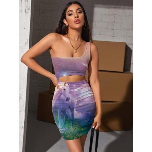 KYKU Unicorn Dresses Women Animal Vestido Sexy Bird Hollow out Dresses Harajuku Pleating Womens Clothing Summer Beach Beach