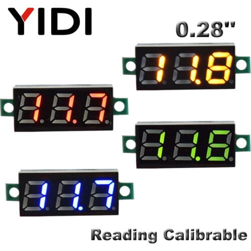0.28inch DC 0-100V LED Digital Voltmeter DC2.5-30V Car Motorcycle Red Green Blue LED Voltage Reading Calibrable Tester Meter