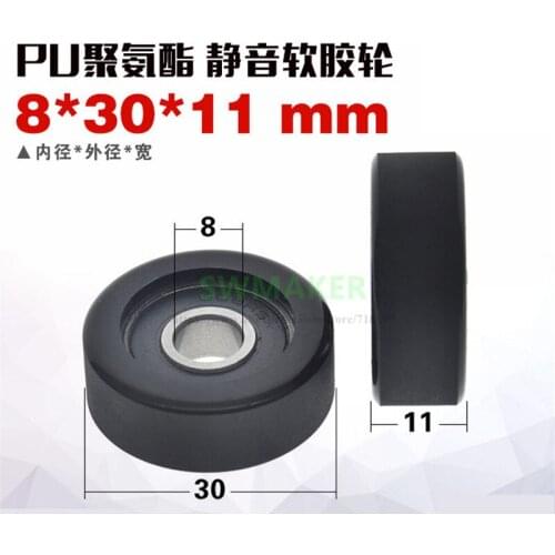1pcs 8*30*11mm M6 M8 F type plastic nylon package pulley with bearing 608 Polyurethane Flat roller wheel