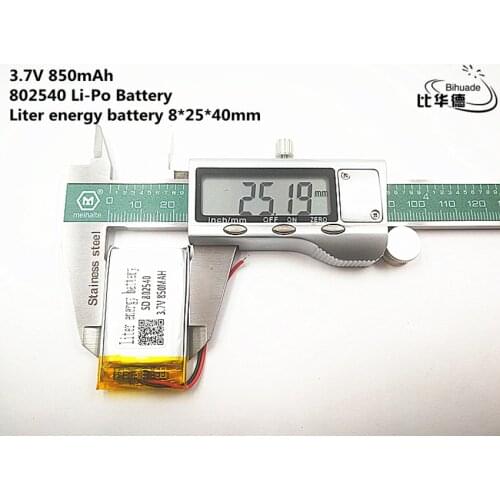 10pcs Liter energy battery Good Qulity 3.7V,850mAH,802540 Polymer lithium ion / Li-ion battery for TOY,POWER BANK,GPS,mp3,mp4