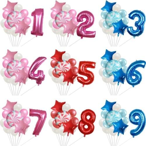 13pcs 30inch number foil balloons mix Lollipop red candy helium globos set for kids birthday party decors Xmas party supplies