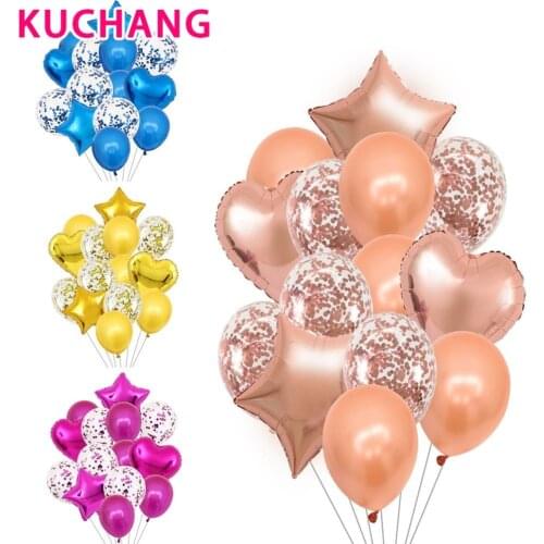 14pcs Multi Gold Blue Pink Confetti Helium Balloon Happy Birthday Wedding Boy Girl Baby Shower Festival Party Supplies