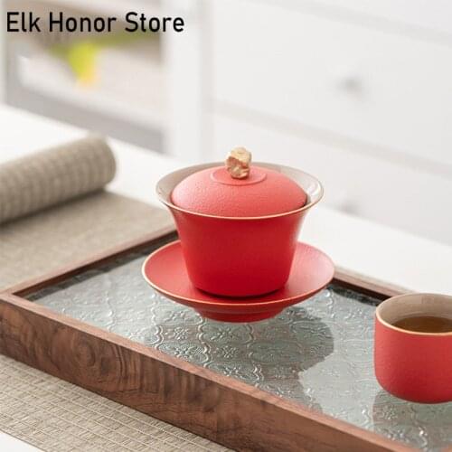 150ml Coarse Pottery Pure Color Sancai Tureen Master Cups Ceramic Bowl With Lid Creative Home Office Decoration Kung Fu Tea Set