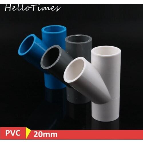 2pcs Inner Diameter 20mm 45 Degree Tilted Tee Connectors 3 Way Connector PVC Water Water Pipe Adapter