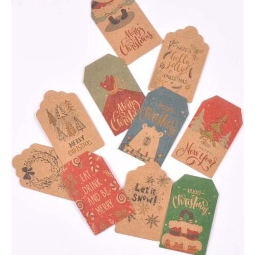 50Pcs Kraft Paper Tag For Candy Box Christmas Tree Decoration Painted Hangtag Tags Gifts Label DIY Handmade Party Decor c3010