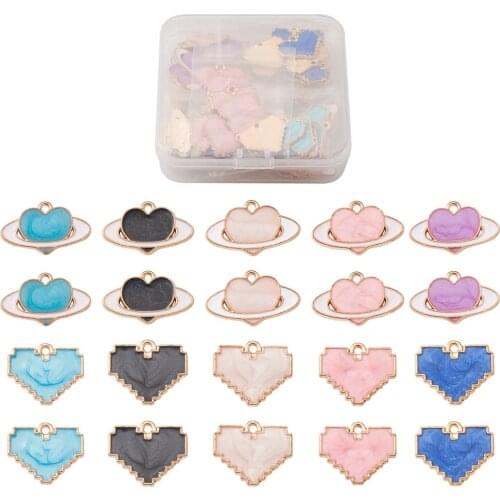 80pcs/box Alloy Enamel Pendants Heart Golden Mixed Color Charms for Jewelry Making Bracelet Earring