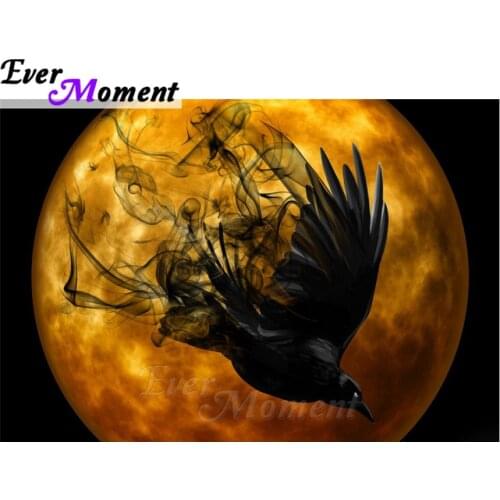 Ever Moment 5D DIY Diamond Painting Black Raven Bird Full Drill Diamond Embroidery Halloween Sets Picture Of Rhinestones ASF1068