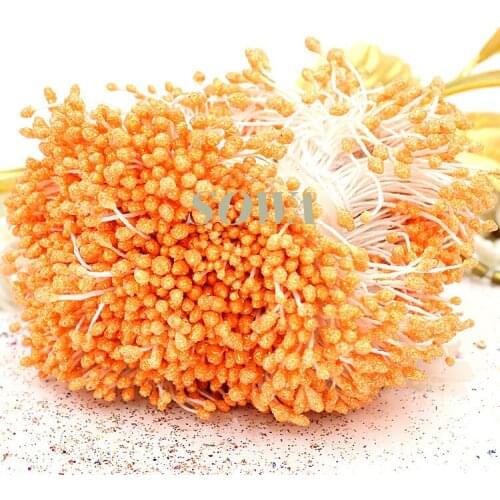 Free Shipping 3mm 800pcs/Lot Orange Double Tip Floral Glitter Stamen Artificial Flower Stamen Cake Decorating Craft DIY