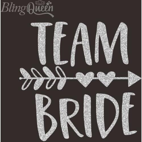 BlingQueen 12PCS/LOT Hot Fix Heat Transfers Glitter Vinyl Patches Stickers Iron On Transfers Team Bride Design