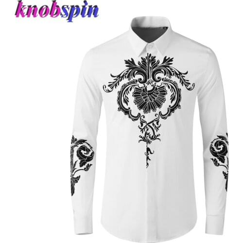 Brand design Mens Print Shirt Casual Slim Chemise homme long sleeve Plus size M-4XL Camisas high quality Cotton Shirts for men
