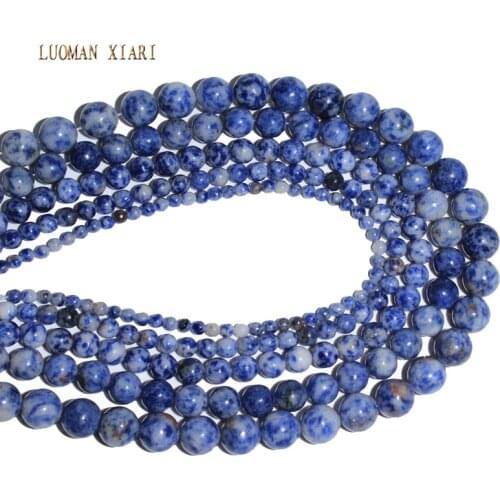 White Dot Blue-vein Sodalite Natural Stone Beads For Jewelry Making For Beadworke Diy Bracelet Necklace 4mm 6mm 8mm 10mm 12mm