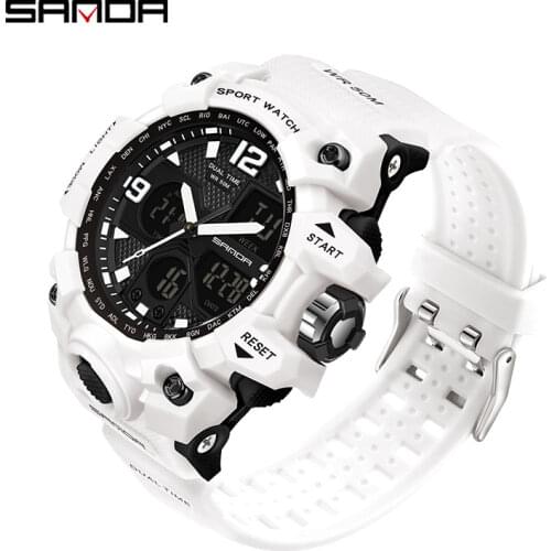SANDA 2021 Brand Sports Womens Watches LED Display Waterproof Watch Analog Digital Wristwatch Quartz Clock Relogio Feminino 942