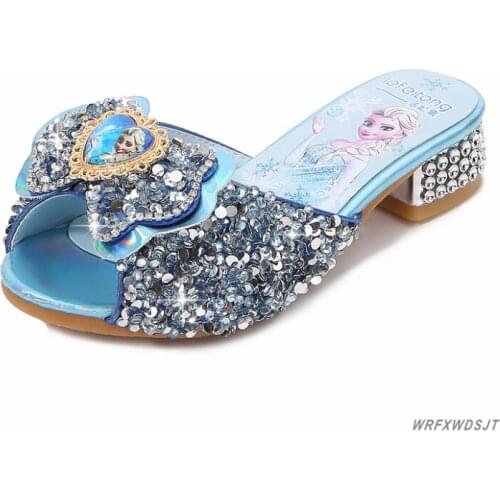Kids Elsa Princess Sandals Children Girls Bow Wedding Shoes Fashion Diamond Dress Shoes Party Sandals For Girls