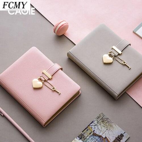 Couple B6 Diary with Heart Lock PU Leather Notebook School Supplies Lockable Password Writing Pads Girl Women Gift