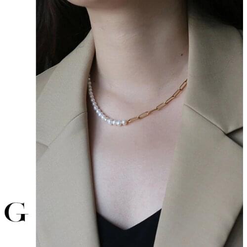 GHIDBK Bohemian Stainless Steel Natural Freshwater Pearls Chain Necklaces Baroque Irregular Pearl Chokers Women Fashion Jewelry