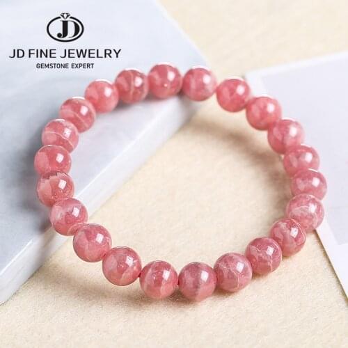 JD 6/8mm Natural Stone Rhodochrosite Bracelet Round Loose Rose Dialogite Beads Bracelets High Quality Jewelry Wholesale