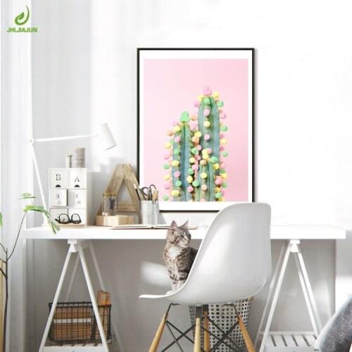 JHLJIAJUN Candy Cactus Animals Canvas Painting With Wood Frame Nordic Picture Framed Mirrors Wall Art For Living Room Bedroom
