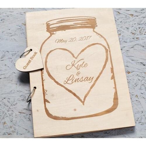 Mason Jar Wedding Guest Book, Rustic Wedding Guest Book, Wooden Personalized Guest Book