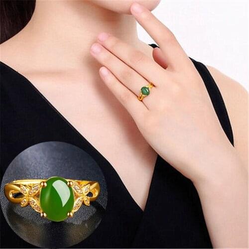 National wind gold-plated and Tian Biyu ring gold-encrusted jade garnet ring live-port adjustable innovation ring