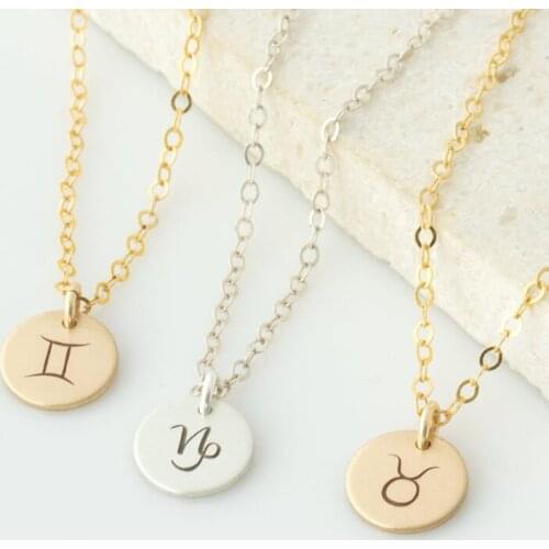 925 Silver Twelve Constellations Necklace Disk Necklace Handmade Choker 10mm Pendant Jewelry Boho Women Necklace