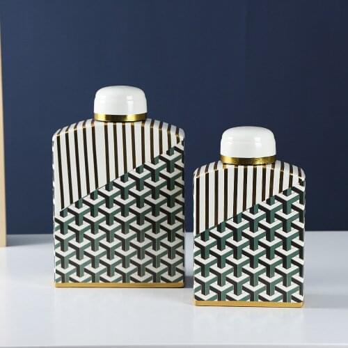 Creative Geometric Square Ceramic Jar Art Multi-purpose Storage Bottle Coffee Bean Candy Storage Jar Living Room Home Decoration