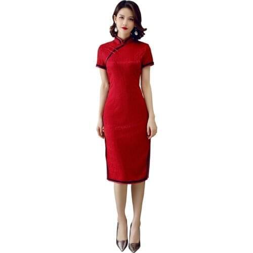 Shanghai Story Factory Price Knee Length Qipao Dress Lace short sleeve Traditional Chinese dress cheap cheongsam 5 color