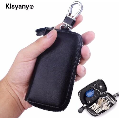 Genuine Leather Men Key Wallet Holder Zipper Key Organizer Key Pouch Car Housekeeper Porta Llaves Keychain Wallet 6 Key Rings