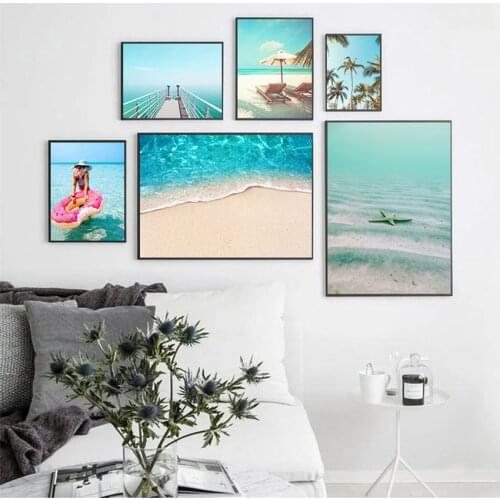 Wall Pictures For Living Room Scandinavian Home Decor Beach Palm Tree Bridge Wall Art Canvas Painting Nordic Posters And Prints